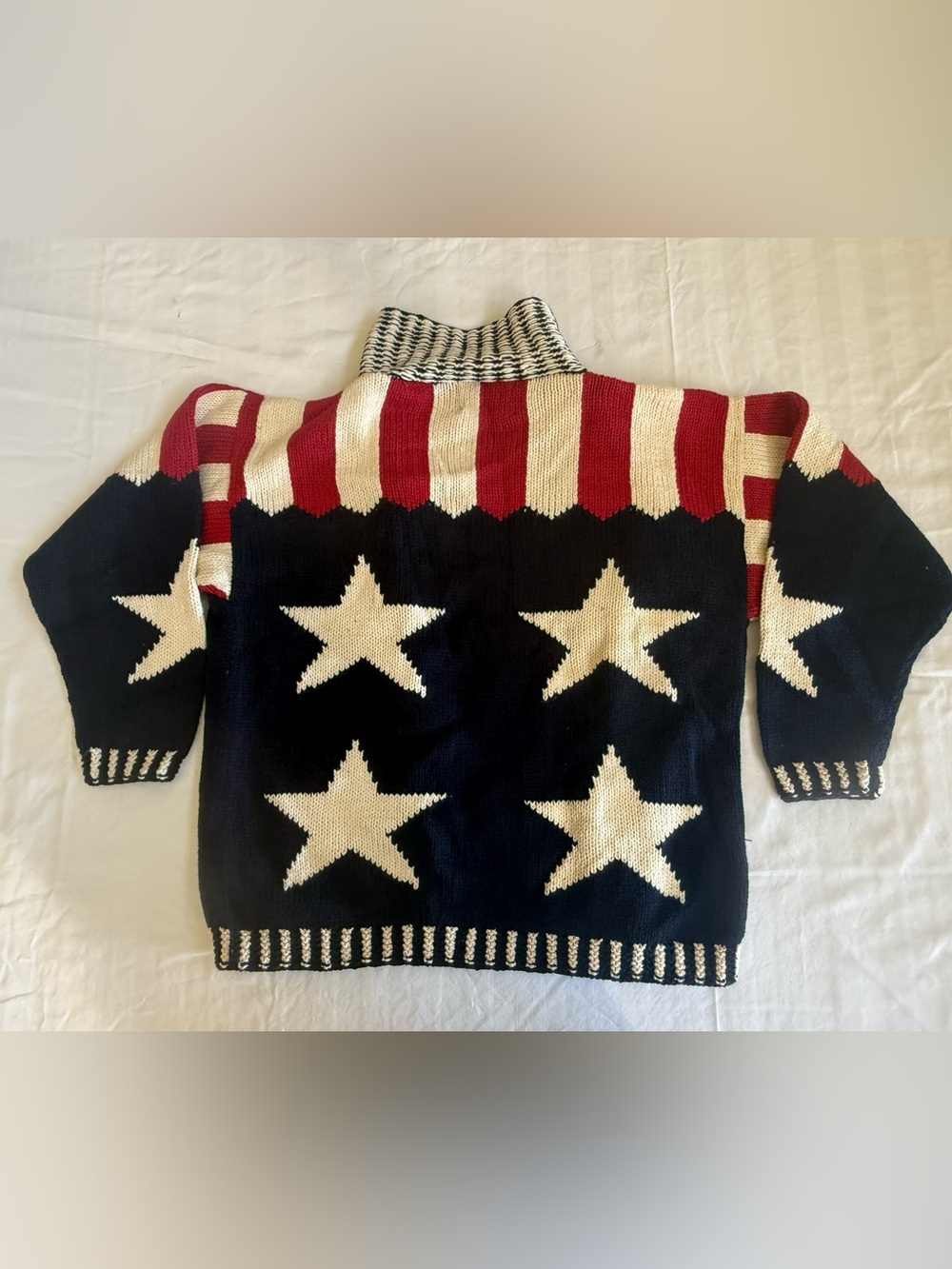 NWT Vintage Cotton Salsa Patriotic Star Cardigan Sweater Hand Loomed Peru Size M - Picture 5 of 8